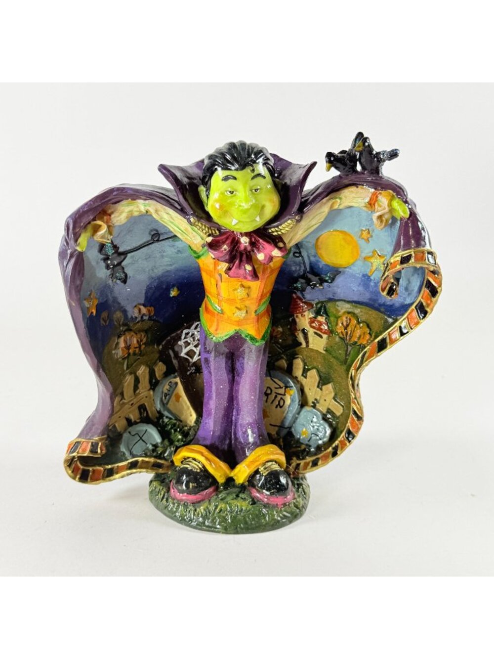 Vintage Whimsical Vampire Halloween Figurine Gothic Graveyard 9" tall